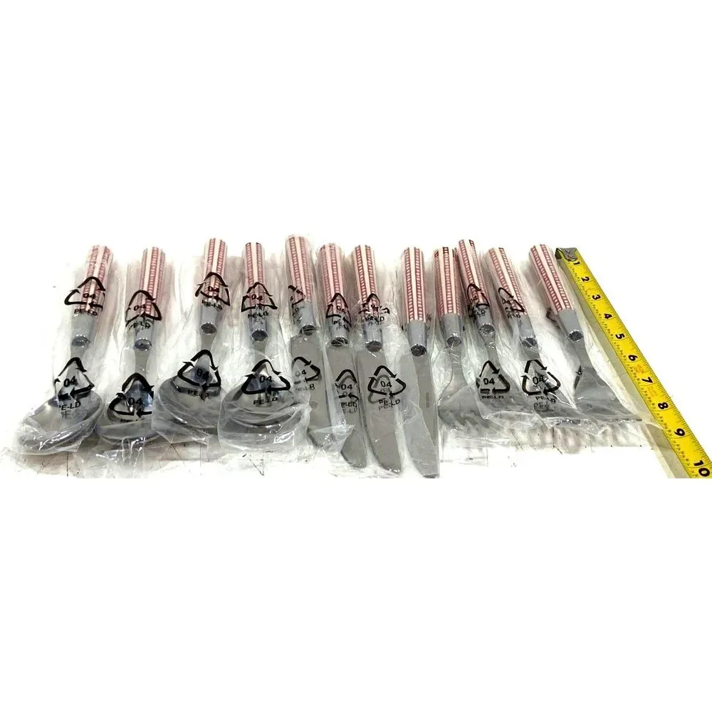 Summer BBQ Flatware Outdoor Red White Pottery Barn stainless Set of 12 Pcs